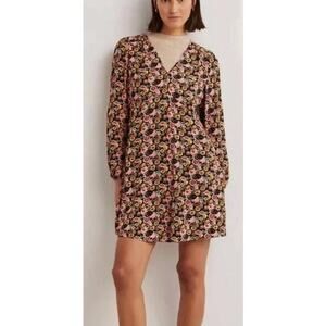 BODEN Multicolor Floral Long Sleeve V-Neck Mini Boho Dress Anthropologie 12P